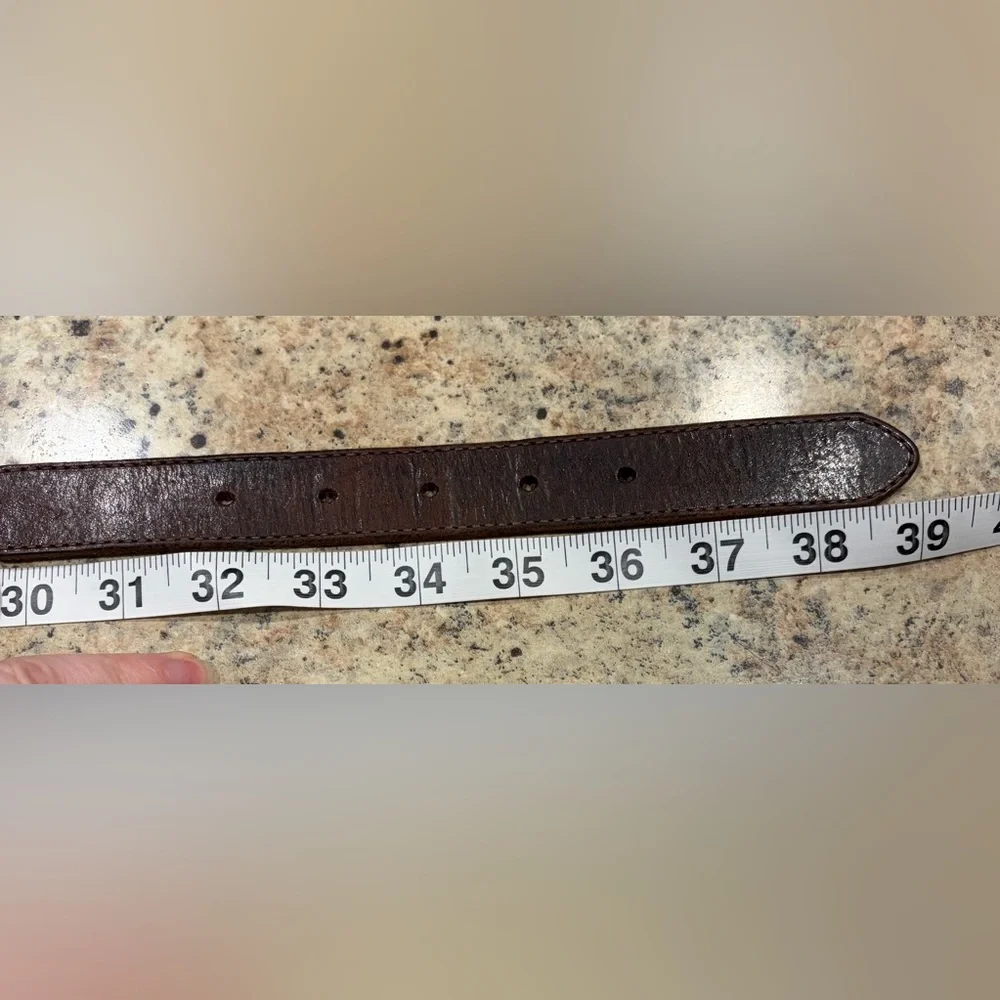 Vintage Fossil 1998 Brown and Silver Tone Leather Belt with Silver Buckle Size M